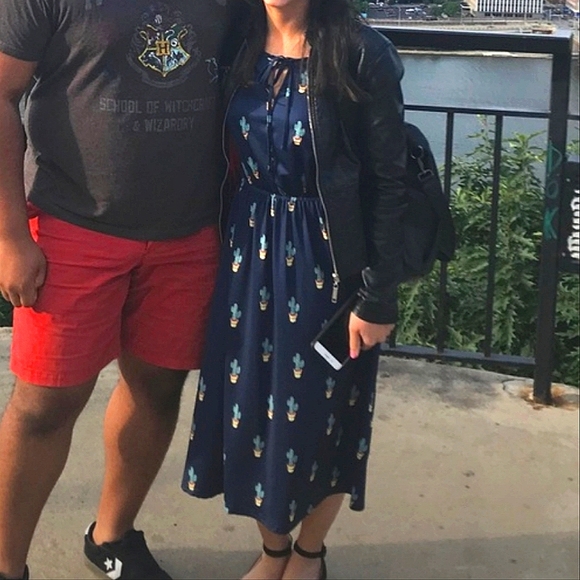 🌵 Modcloth Cactus Plant Blue Maxi Dress S - M 🌵 - Picture 4 of 4